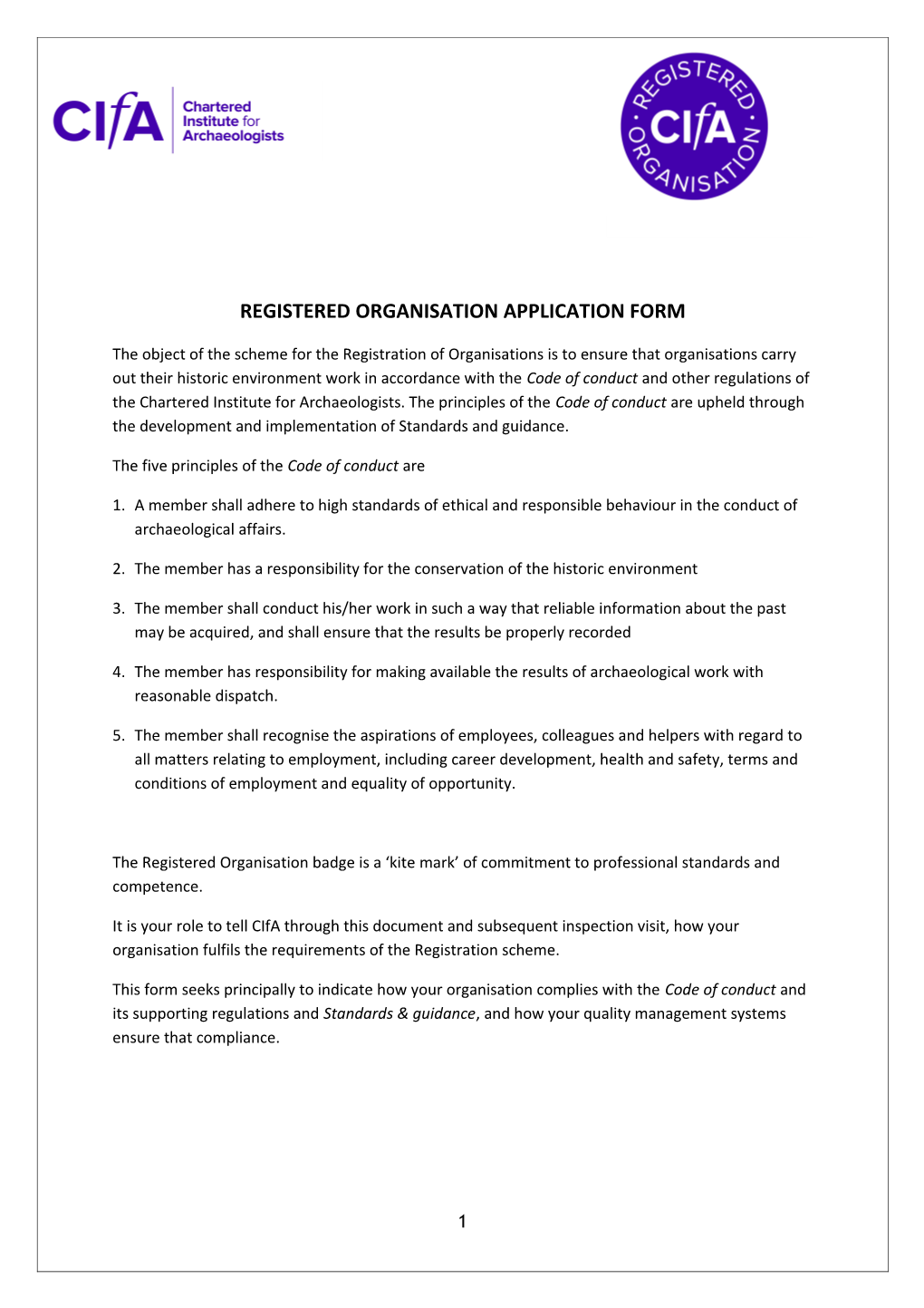 Registered Organisation Application Form