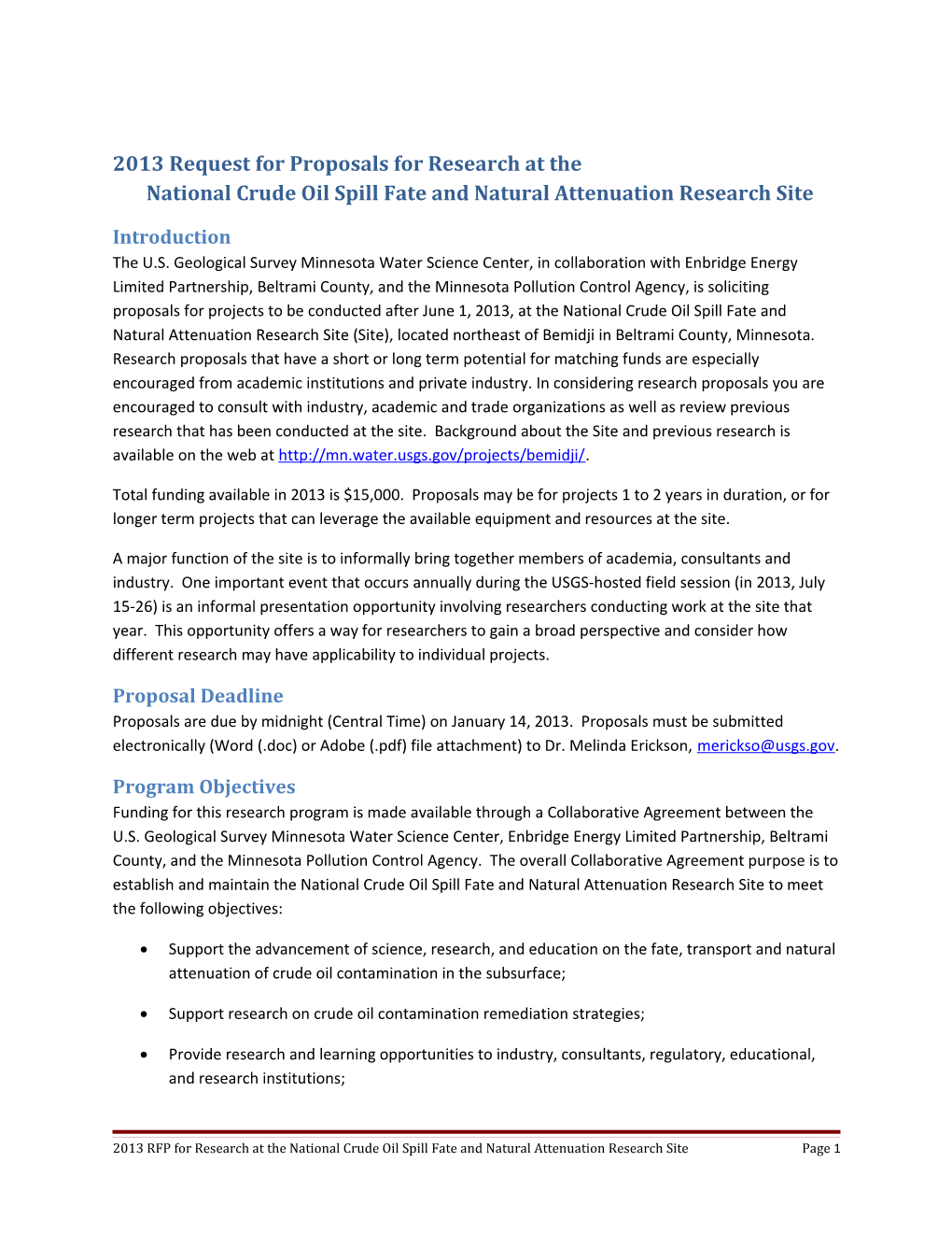 2013 Request for Proposals for Research at Thenational Crude Oil Spill Fate and Natural