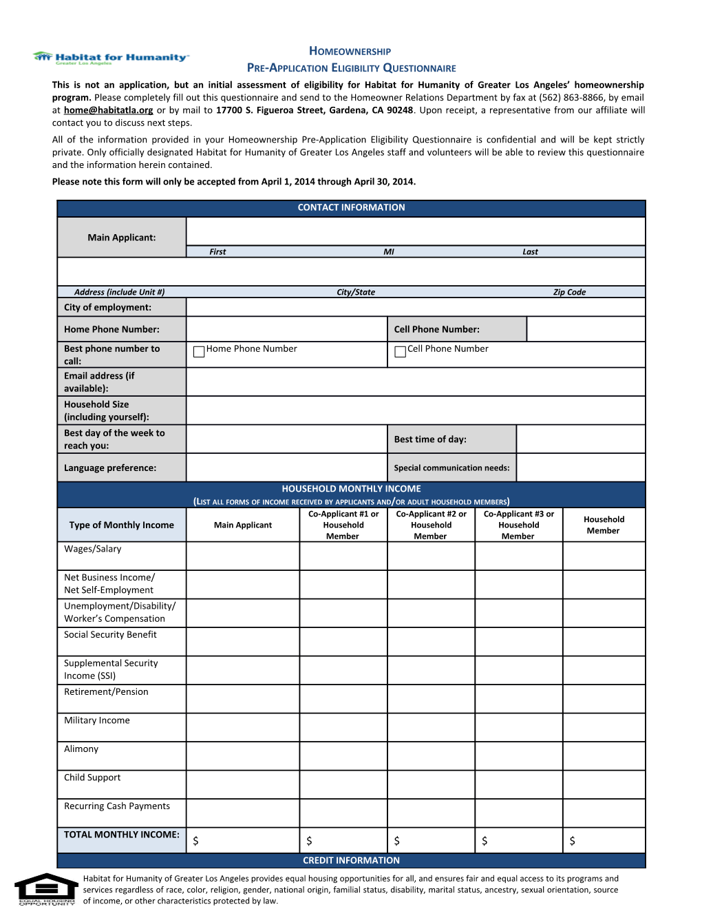 This Is Not an Application, but an Initial Assessment of Eligibility for Habitat for Humanity