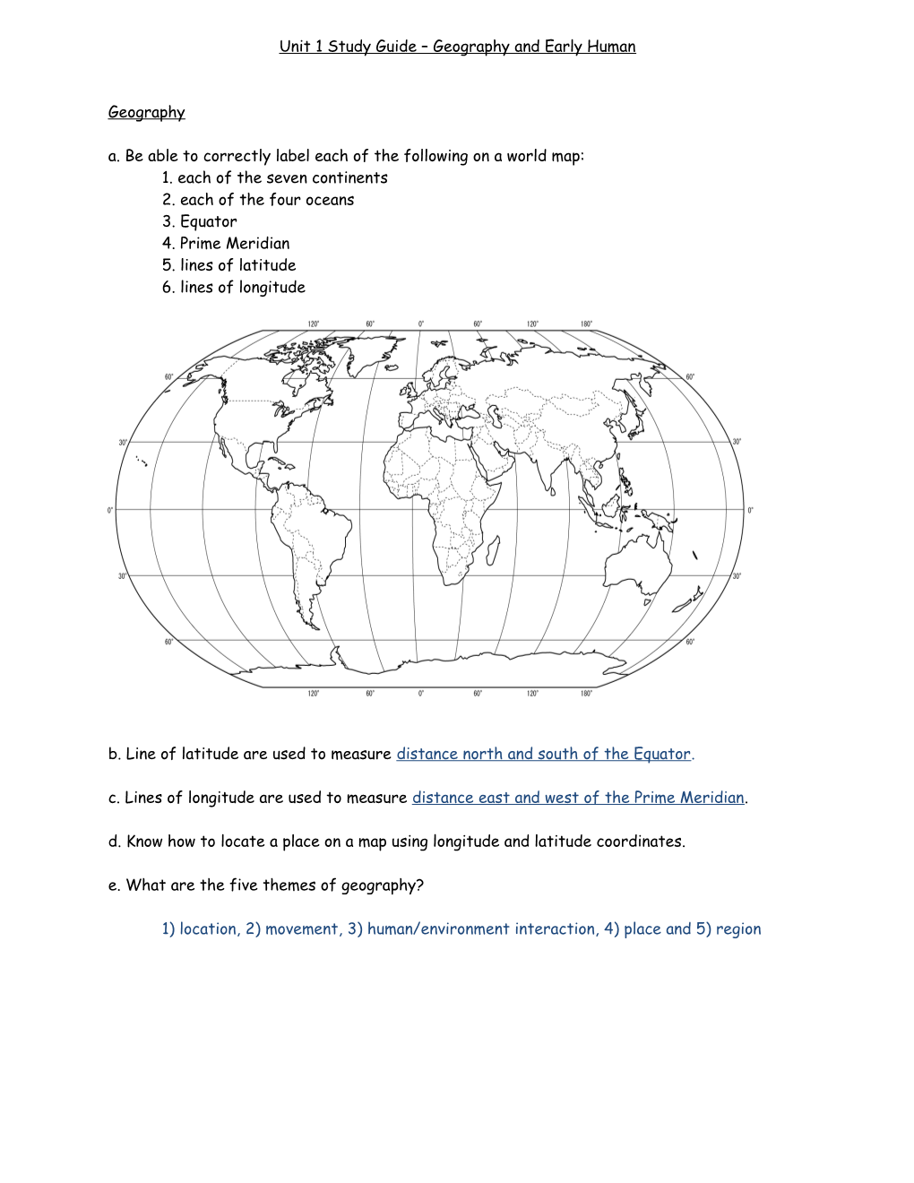 Unit 1 Study Guide Geography and Early Human