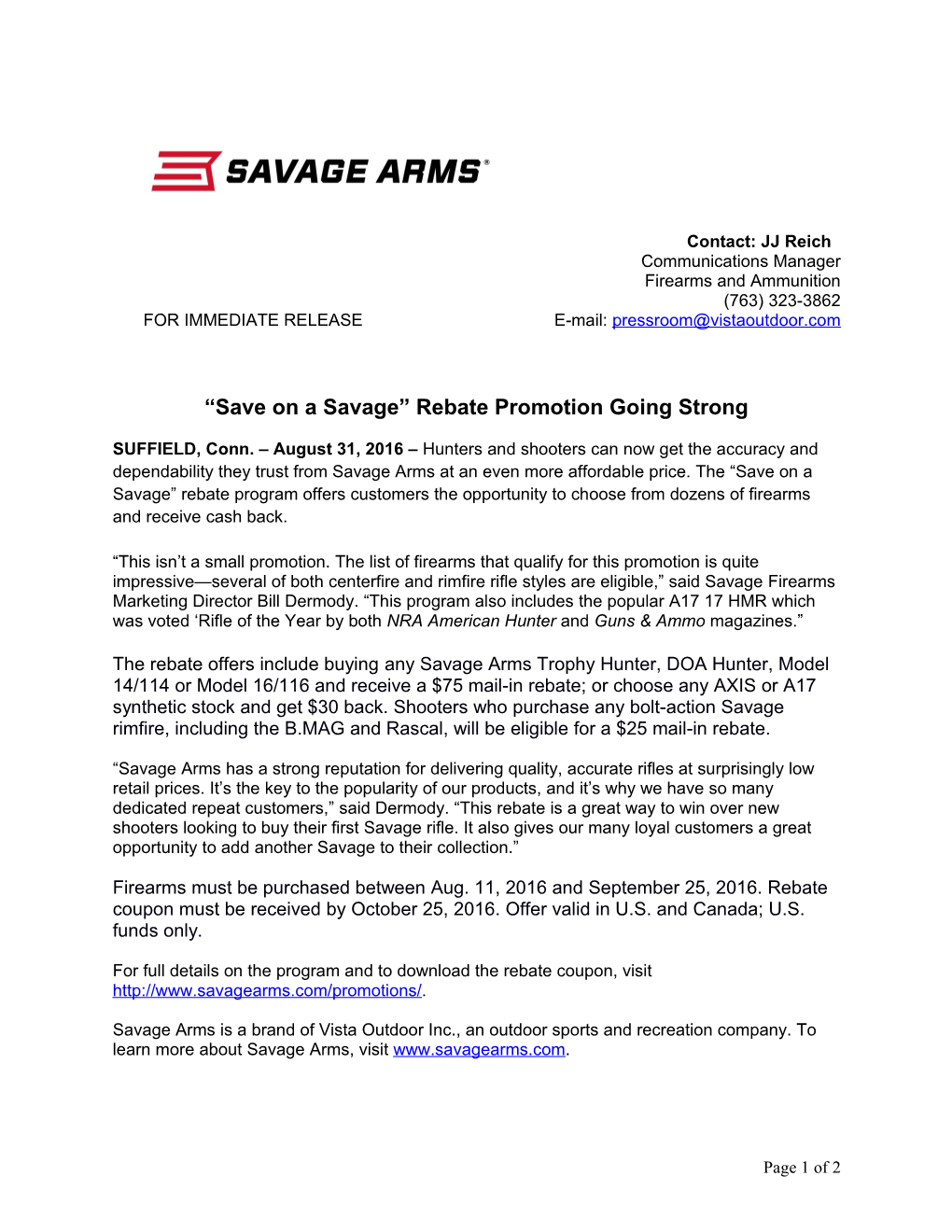 Save on a Savage Rebate Promotion Going Strong