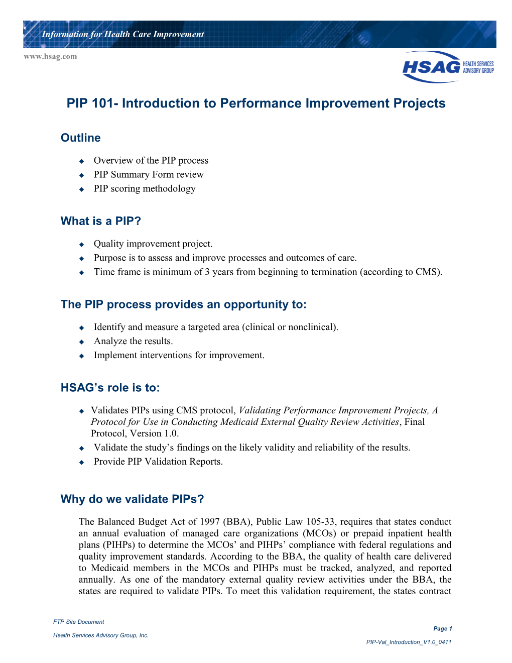 Introduction to Performance Improvement Projects
