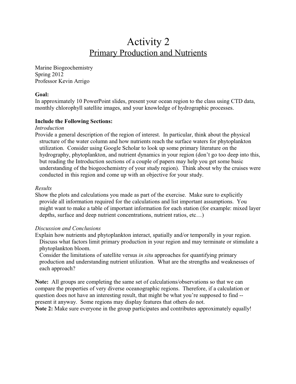 Primary Production and Nutrients