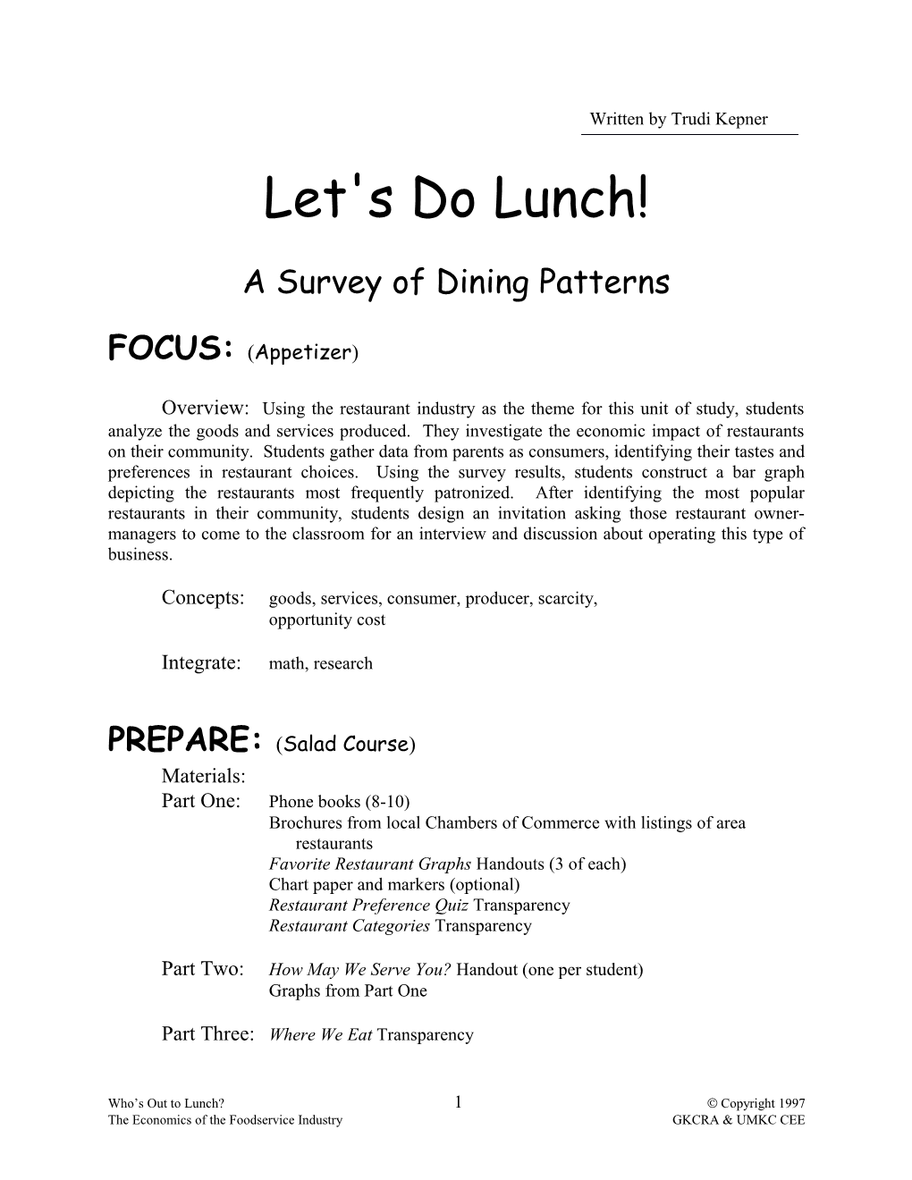 A Survey of Dining Patterns