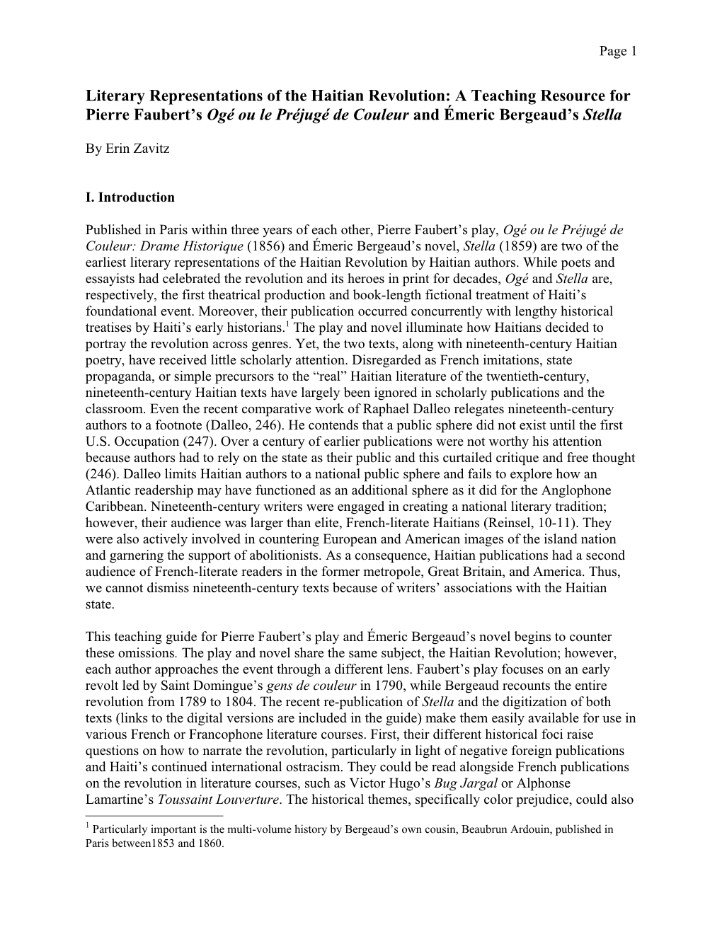 Literary Representations of the Haitian Revolution: a Teaching Resource for Pierre Faubert