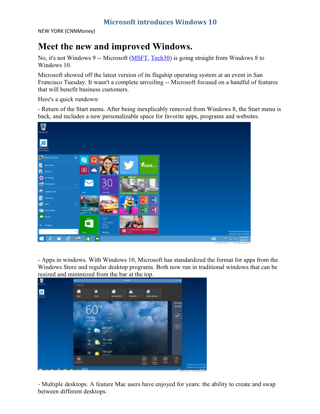 Microsoft Introduces Windows 10