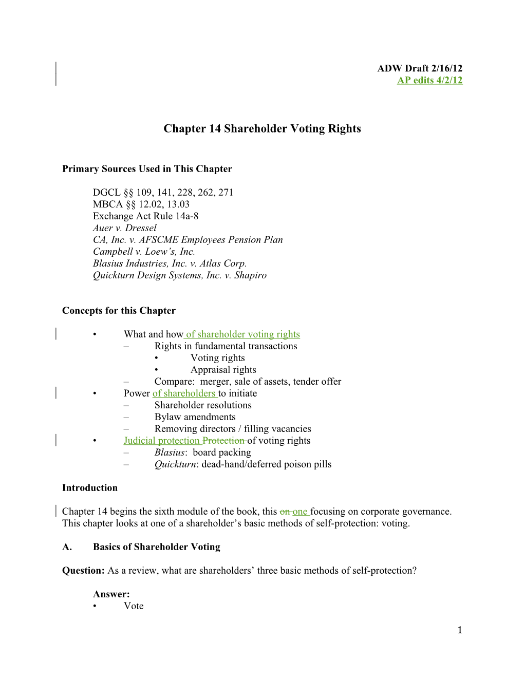 Chapter 14 Shareholder Voting Rights