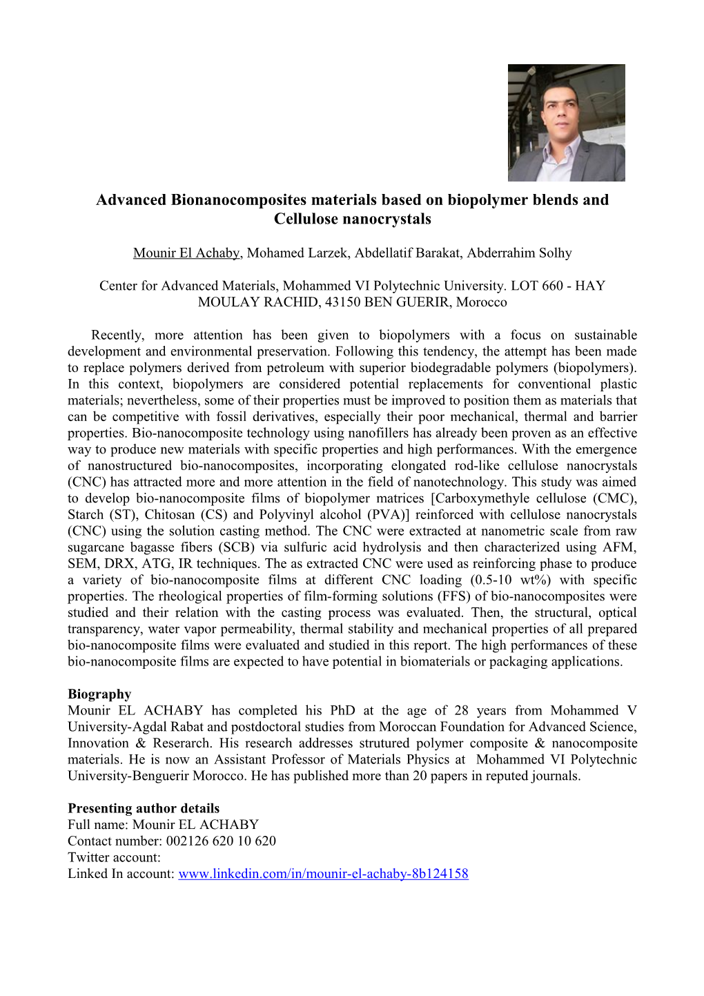 Advanced Bionanocomposites Materials Based on Biopolymer Blends and Cellulose Nanocrystals