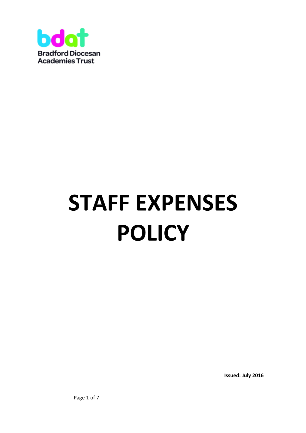 Staff Reimbursement of Expenses Incurred on BDAT Business