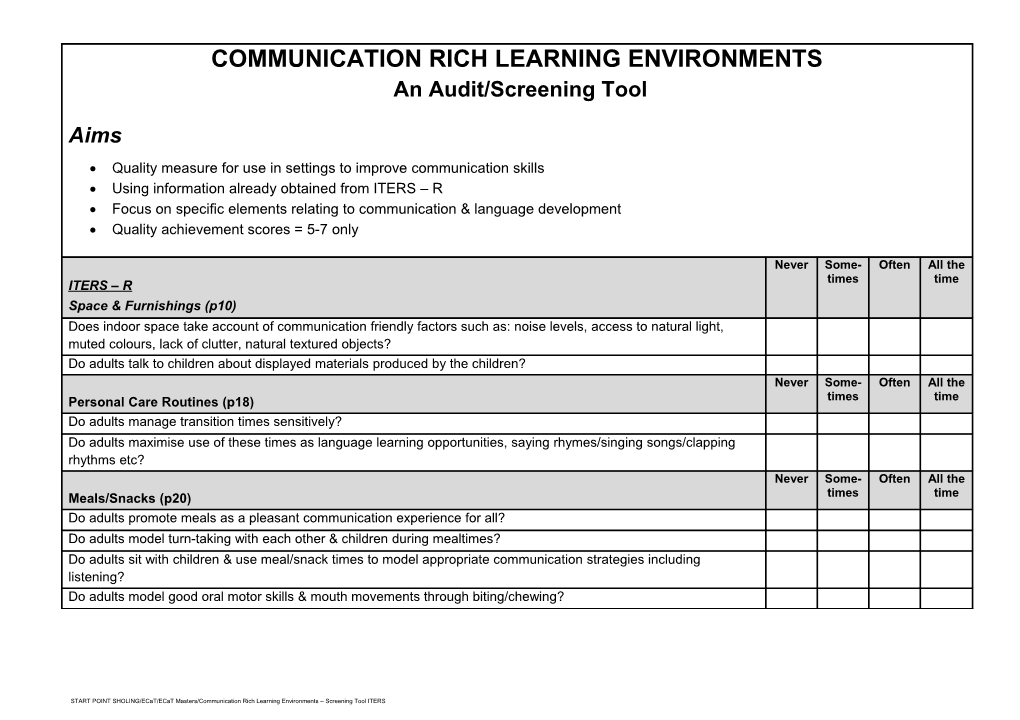 Communication Rich Learning Environments