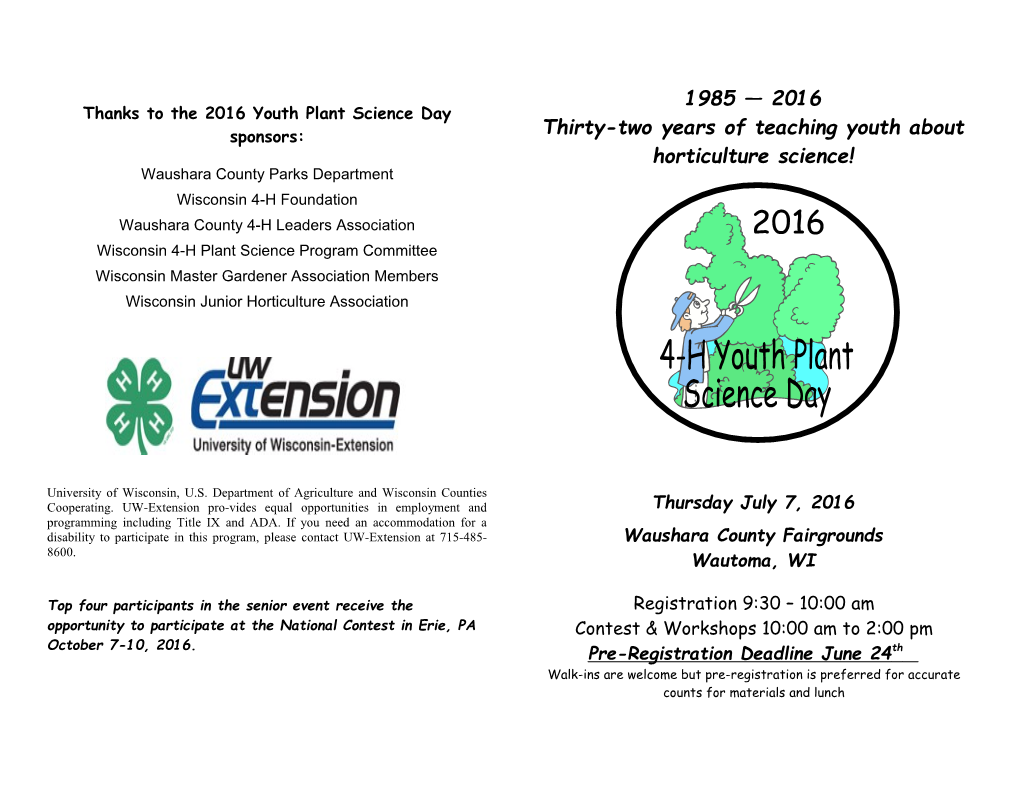 Thanks to the 2005 Youth Plant Science Day Sponsors