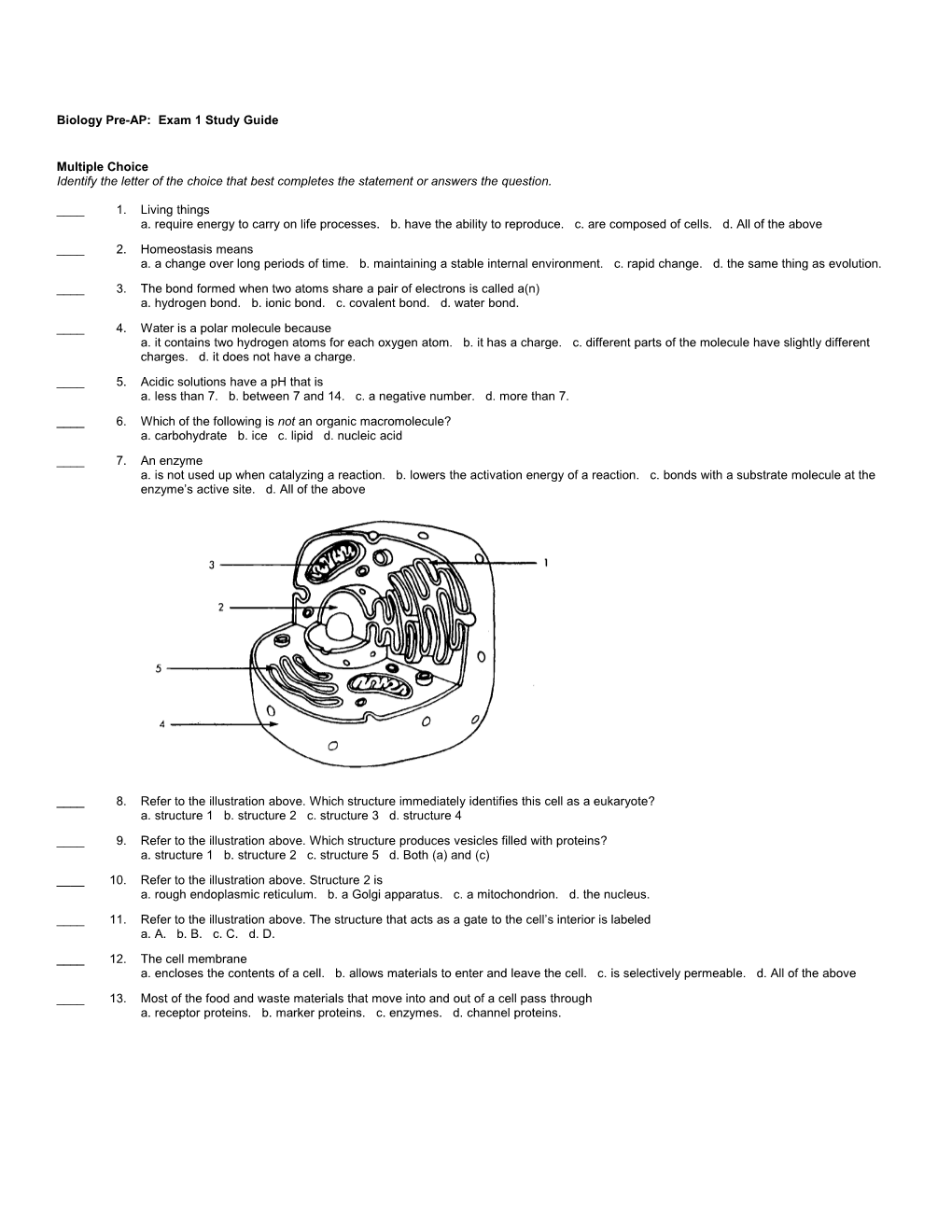 Biology Pre-AP: Exam 1 Study Guide