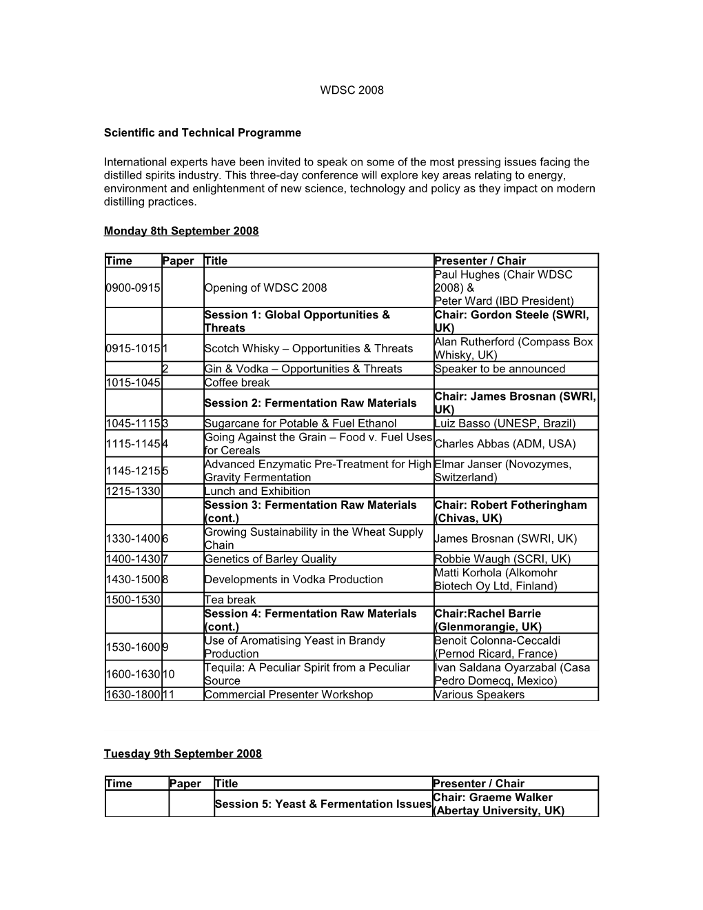 WDSC 2008 - Scientific and Technical Programme