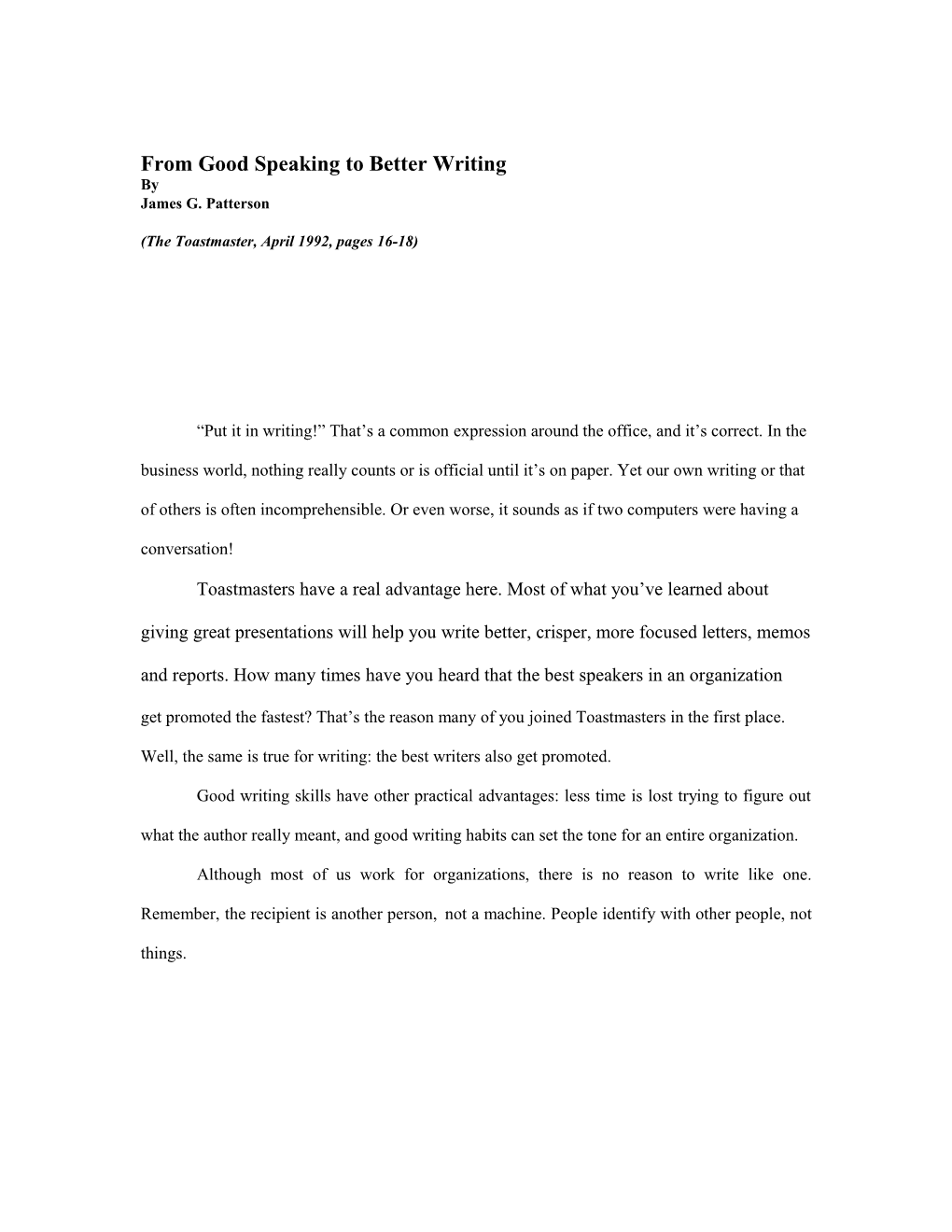 From Good Speaking to Better Writing