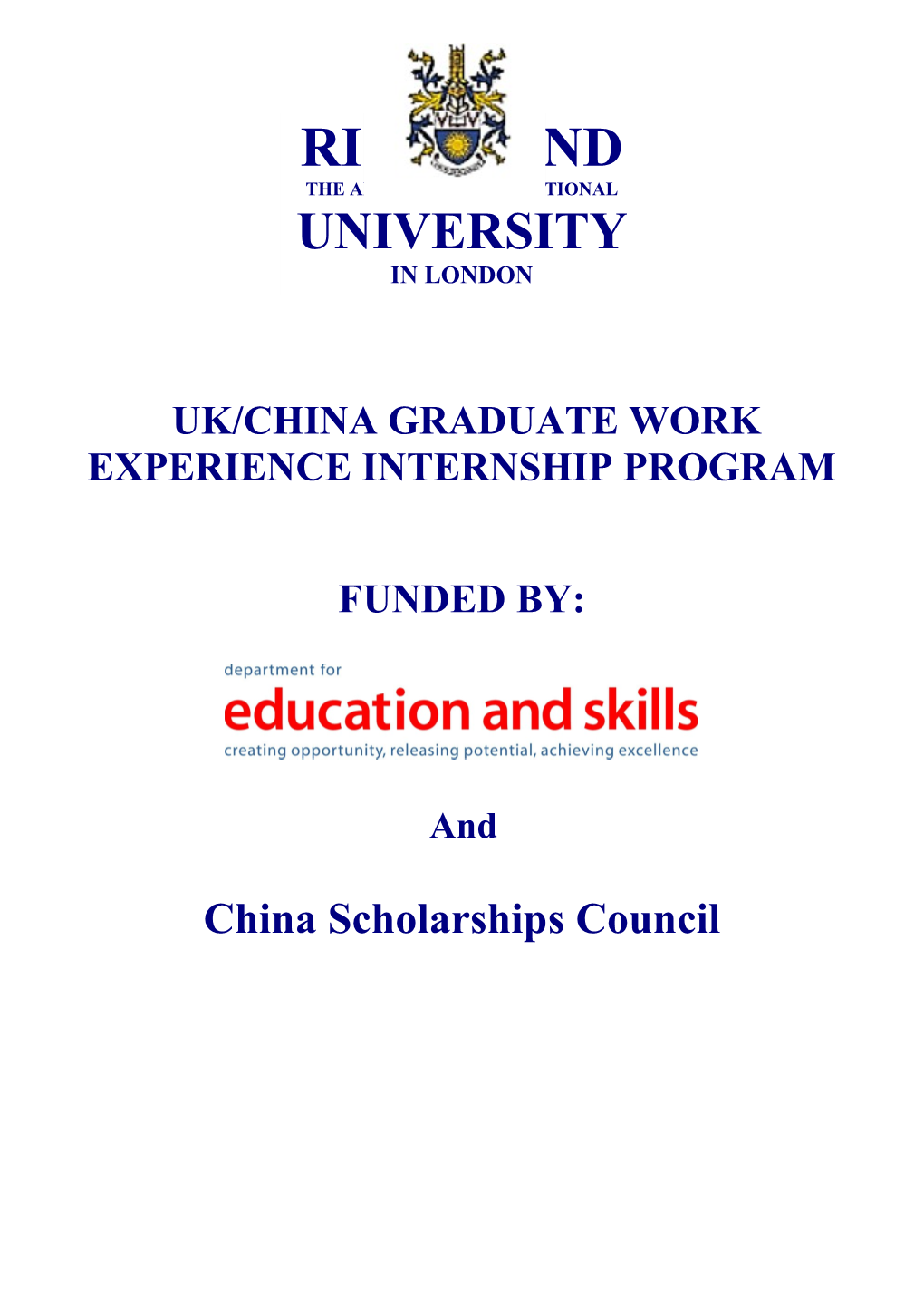 Uk/China Graduate Work Experience Internship Program