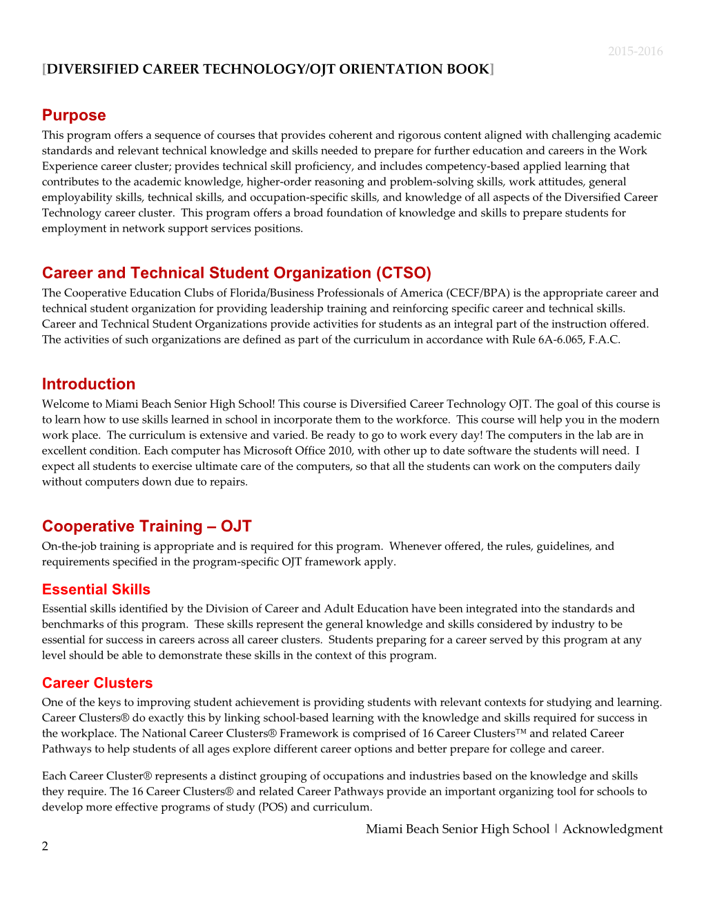 Diversified Career Technology/OJT Orientation Book