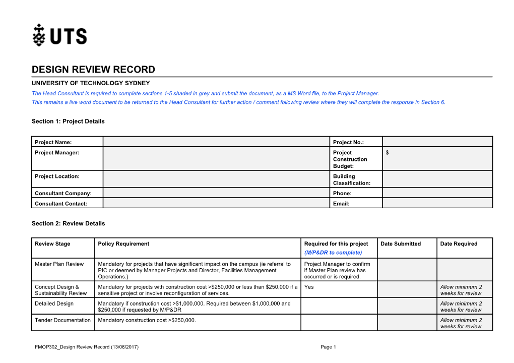Design Review Record