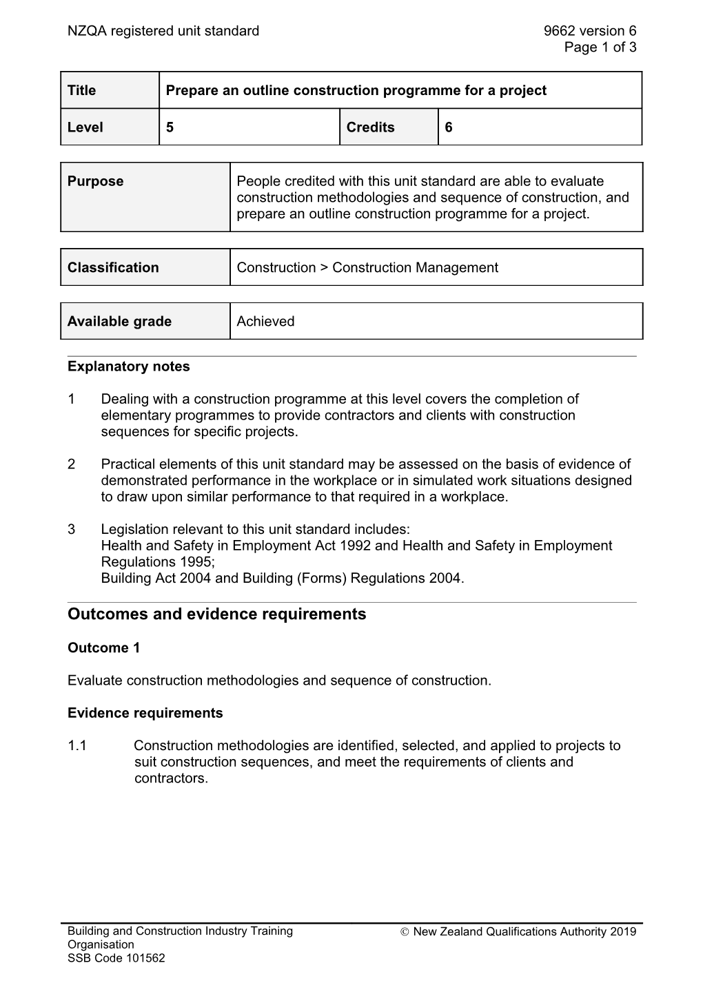 9662 Prepare an Outline Construction Programme for a Project