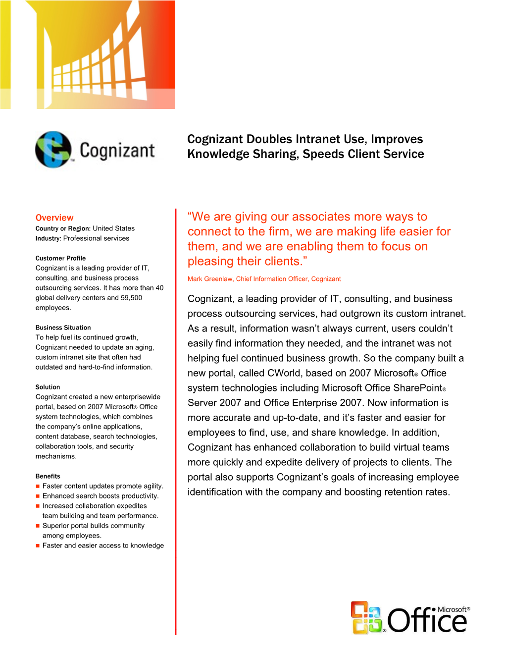 Cognizant Doubles Intranet Use, Improves Knowledge Sharing, Speeds Client Service