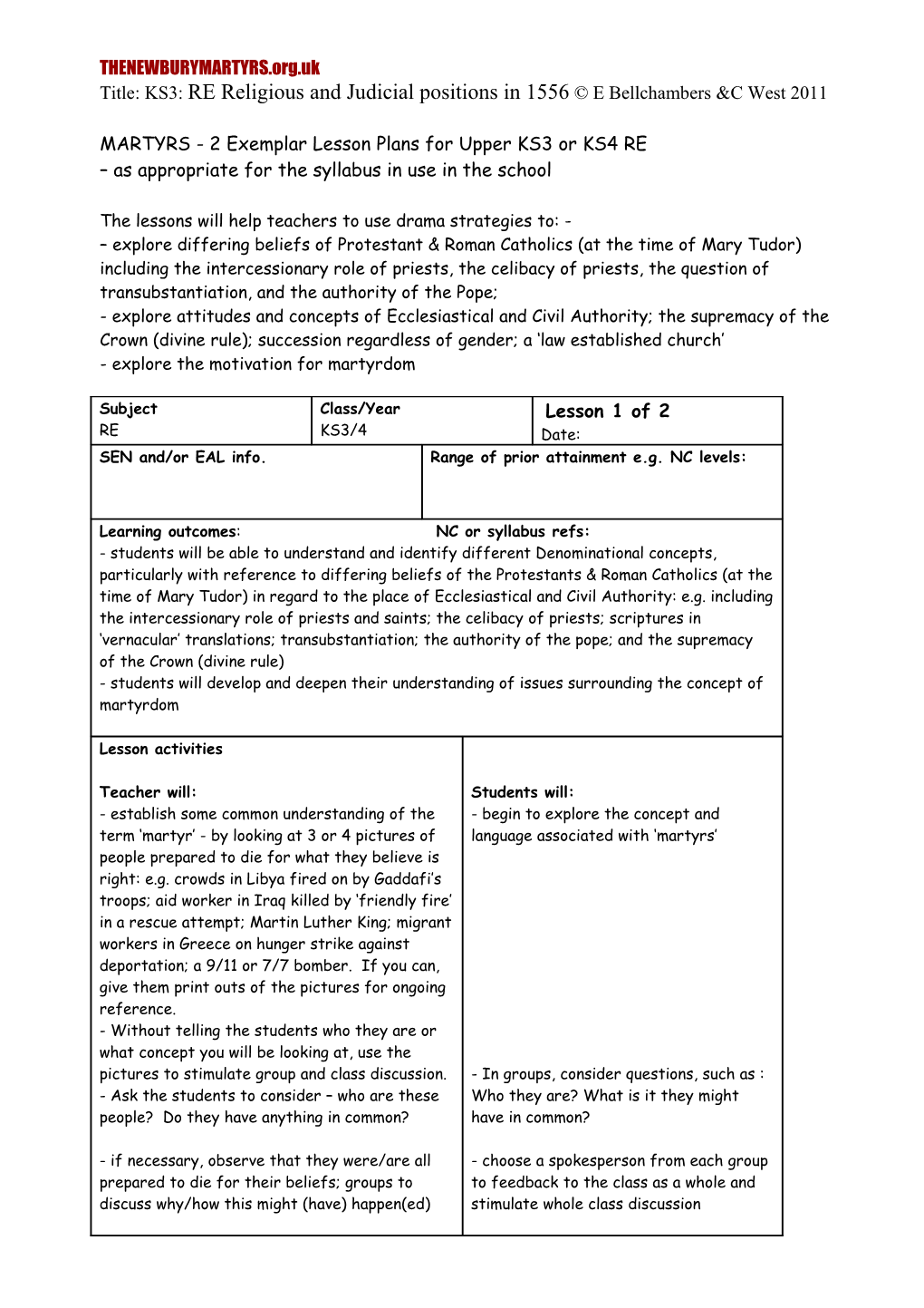 Template for Lesson Plan