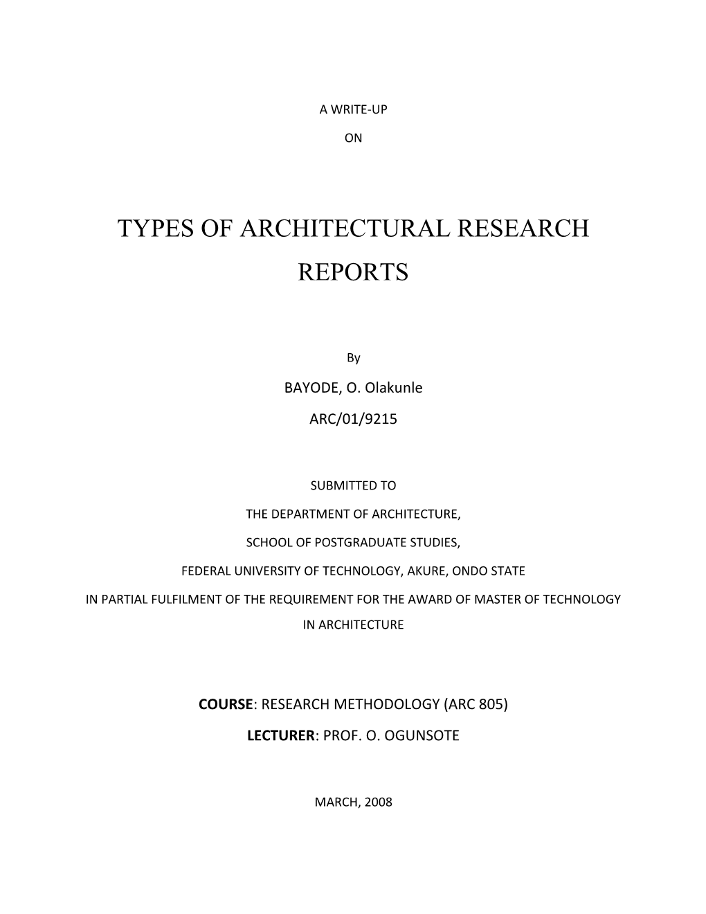 Types of Architectural Research Reports