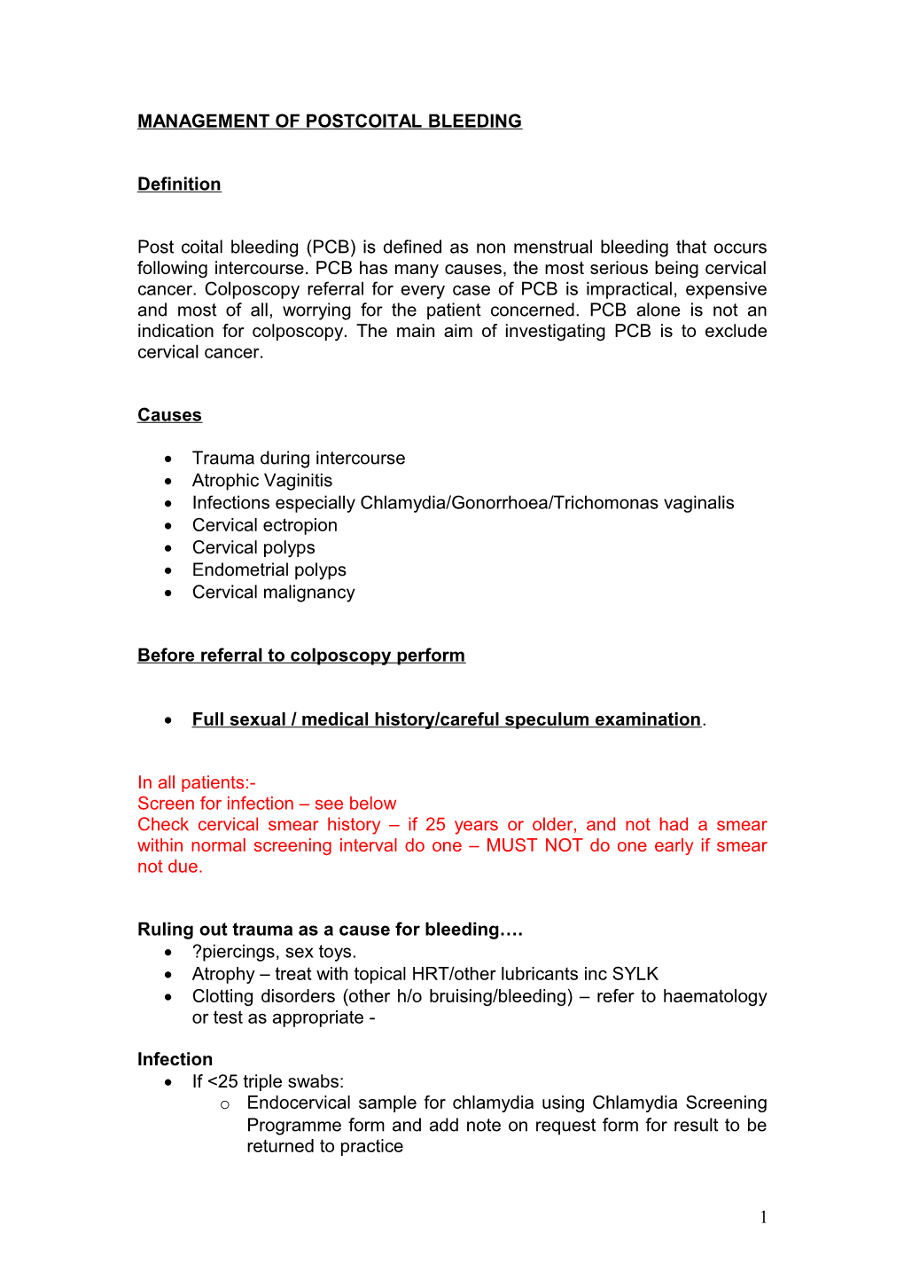 Management of Postcoital Bleeding