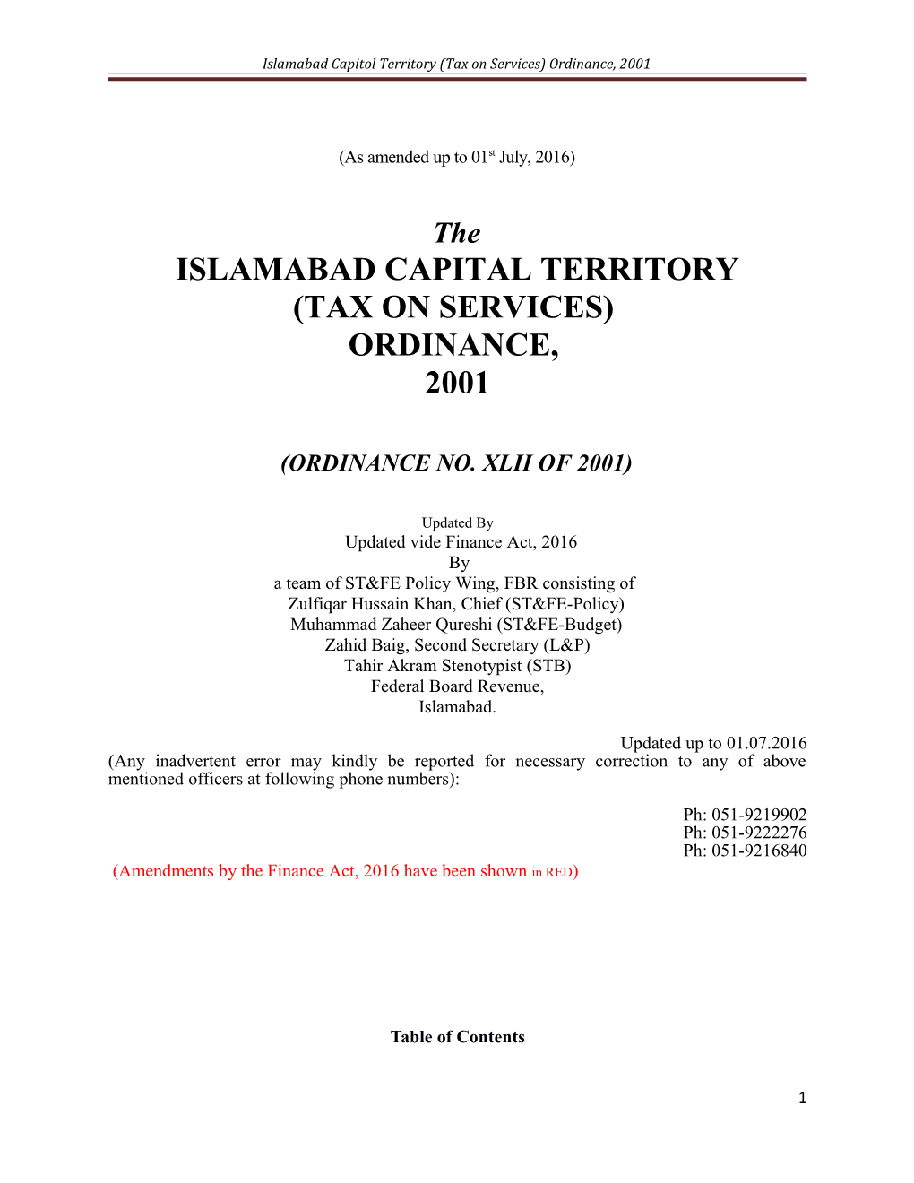 Islamabad Capitol Territory (Tax on Services) Ordinance, 2001