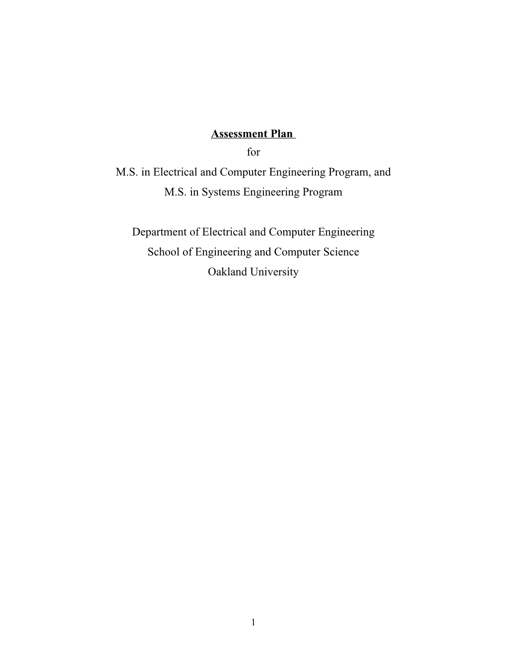 M.S. in Electrical and Computer Engineering Program, And