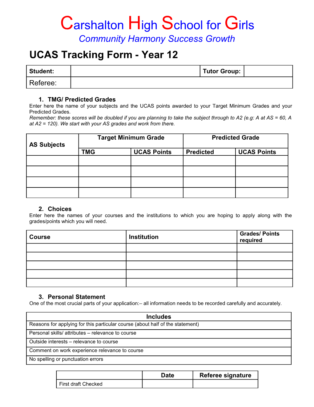 UCAS Tracking Form