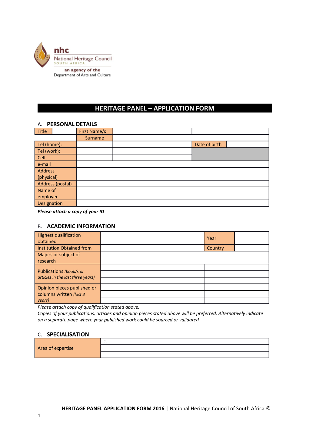 Heritage Panel Application Form