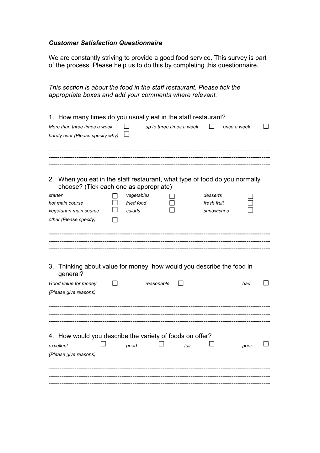 Customer Satisfaction Questionnaire