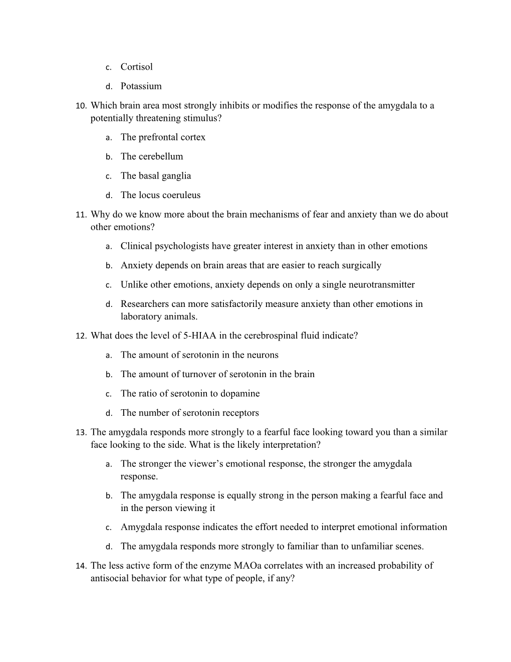 Introduction of Biopsychology Study Guide for Test 4