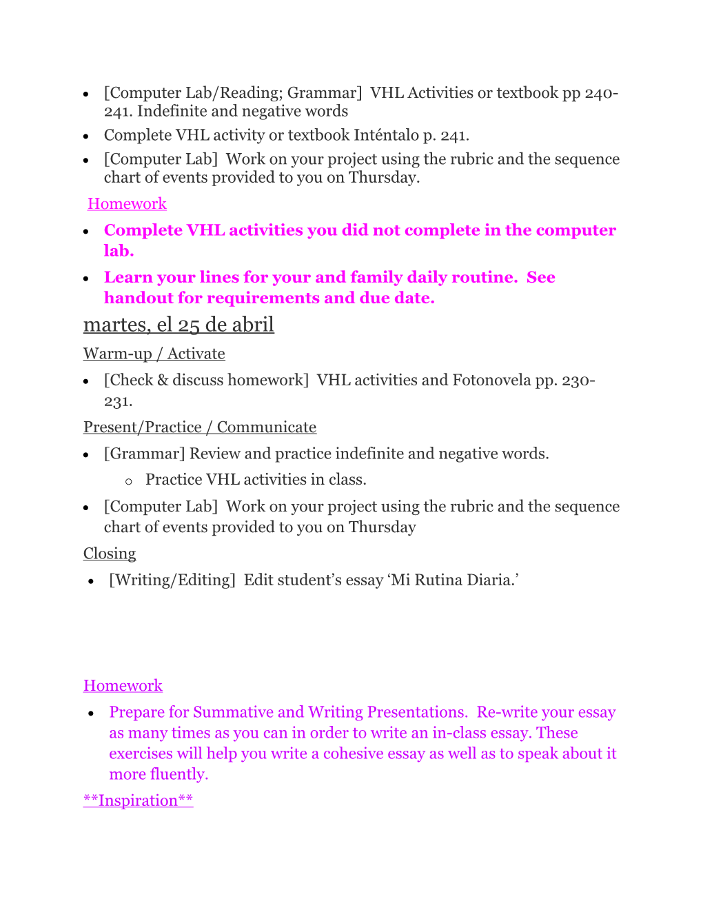 Present the Communicative Goals Forlección7. Go Over the Contents of Each Section