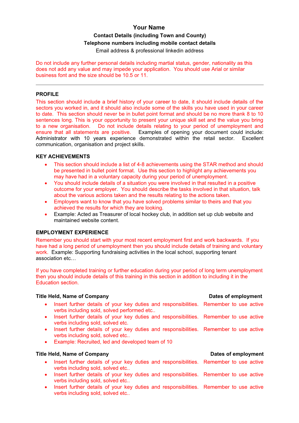CV Template - Toatal Jobs Long-Term-Unemployed