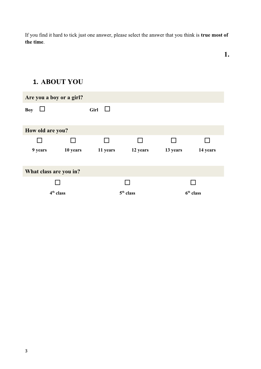 The Survey Questionnaire for the Study