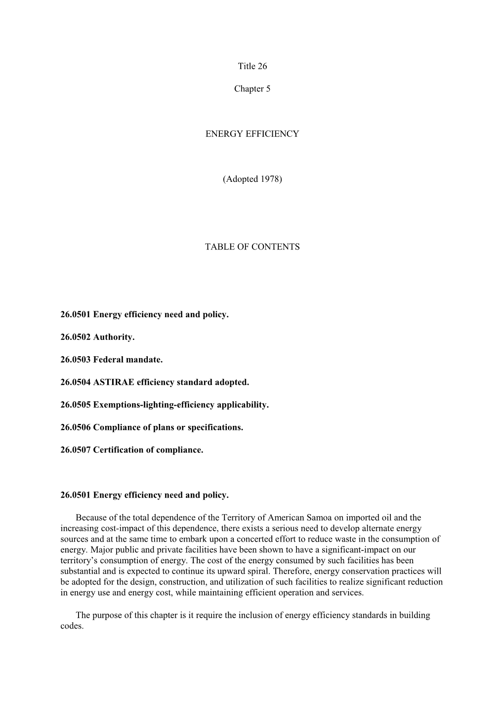 26.0501 Energy Efficiency Need and Policy