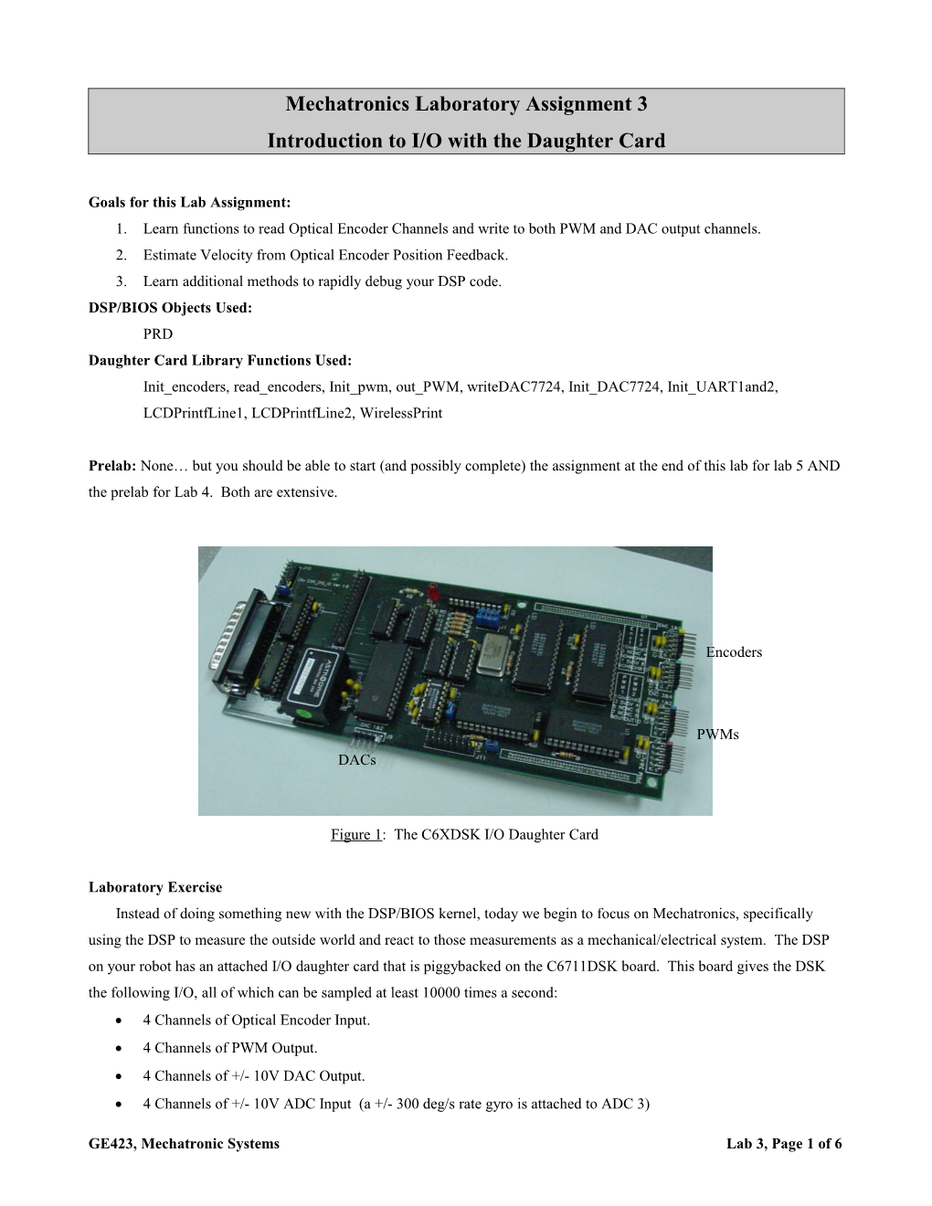 Introduction to I/O with the Daughter Card