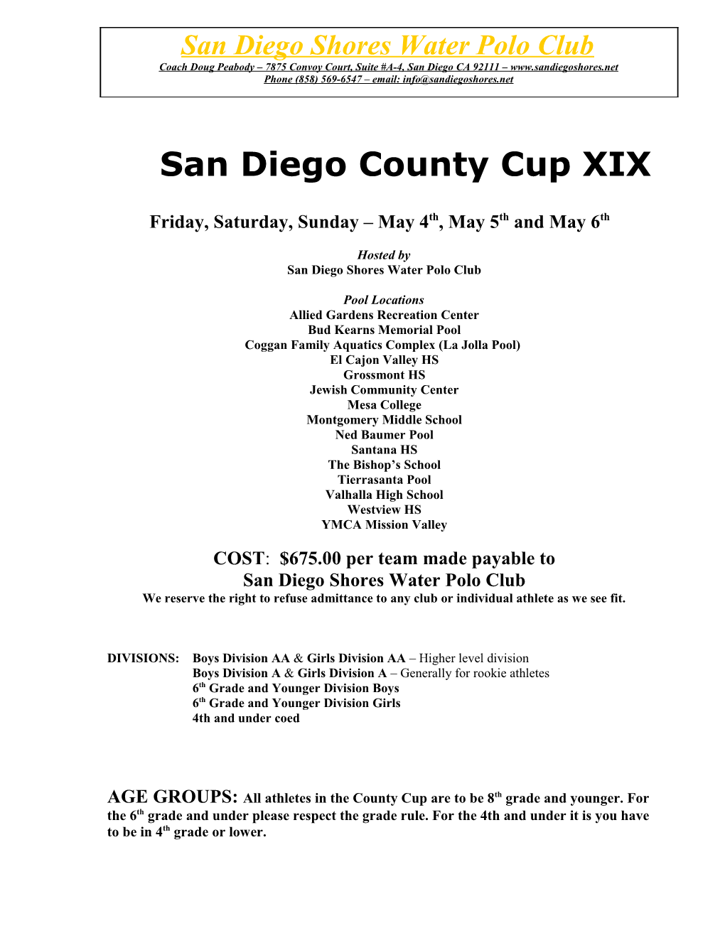 San Diegocounty Cup XIX