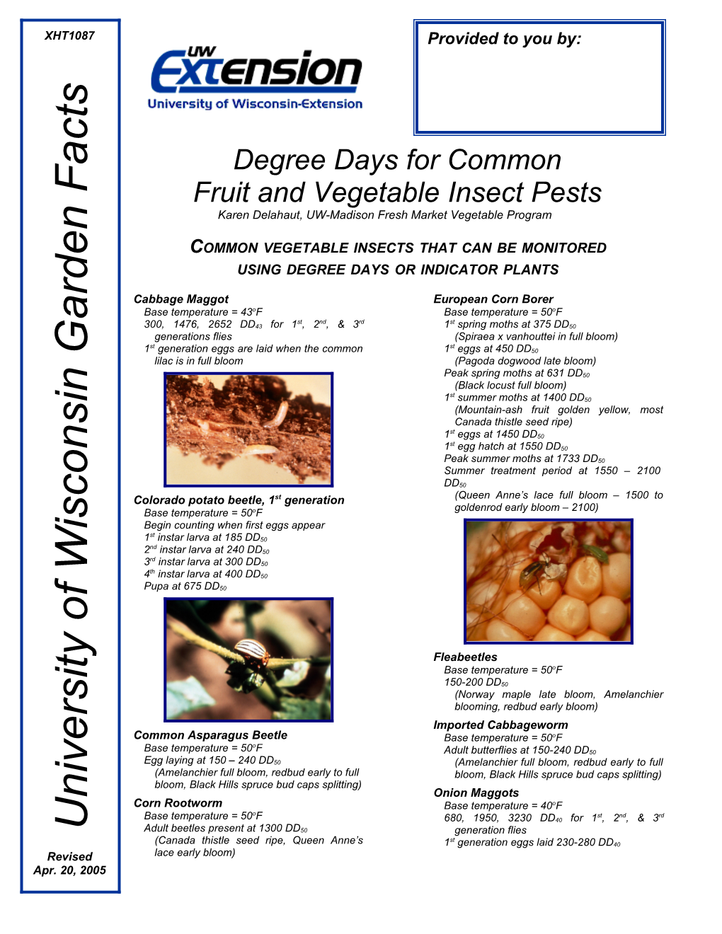 Degree Days for Commonfruit and Vegetable Insect Pests
