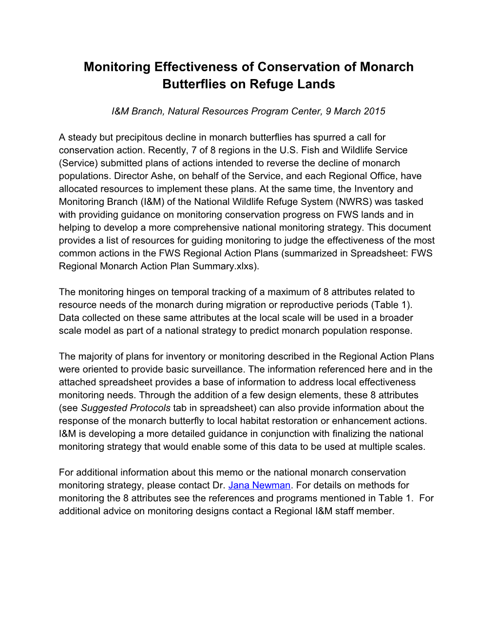 Monitoring Effectiveness of Conservation of Monarch Butterflies on Refuge Lands