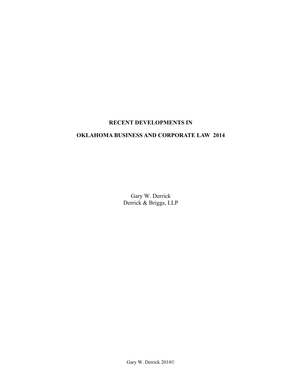 OKLAHOMA Business and Corporate Law 2014