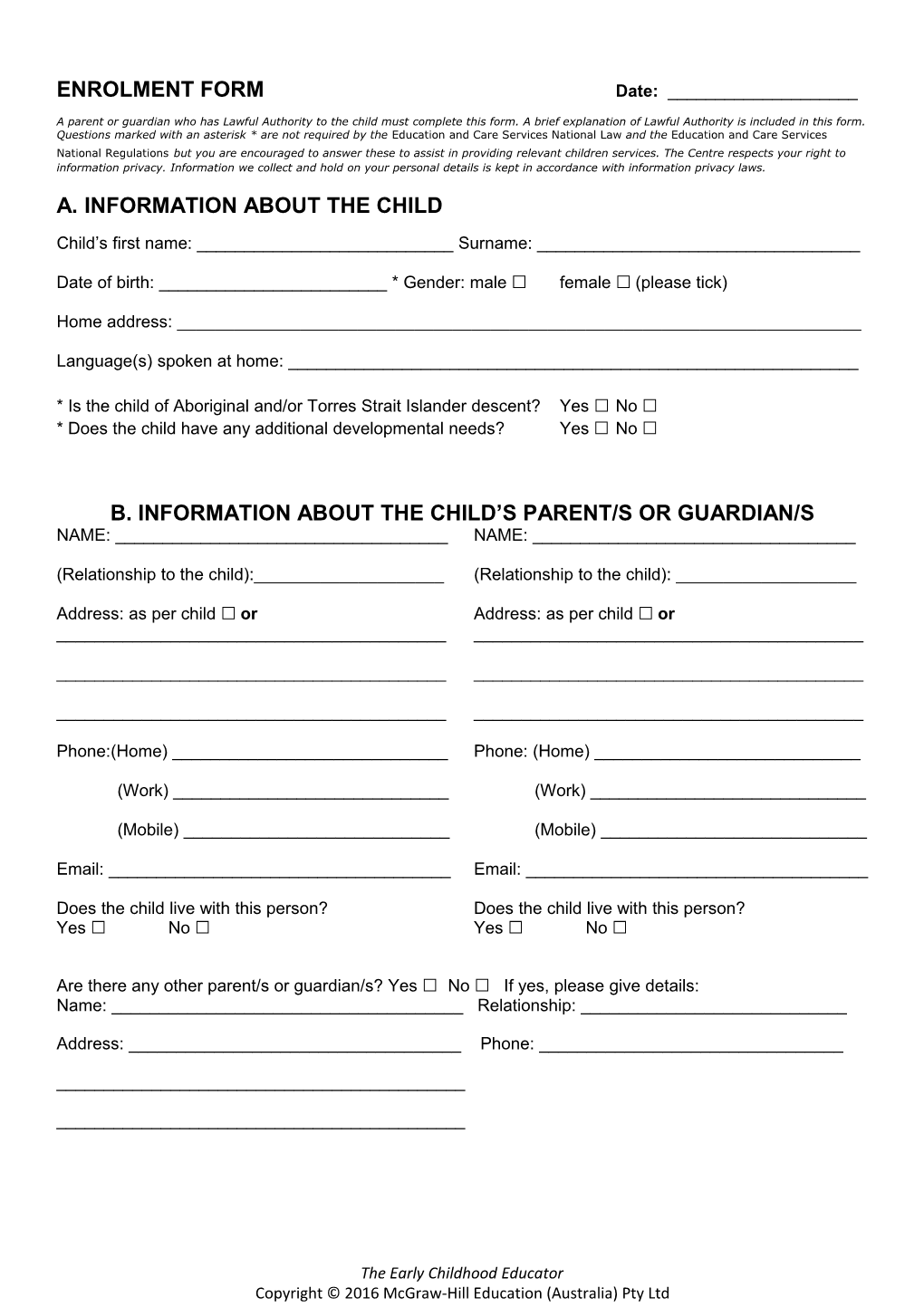 Child Enrolment Details