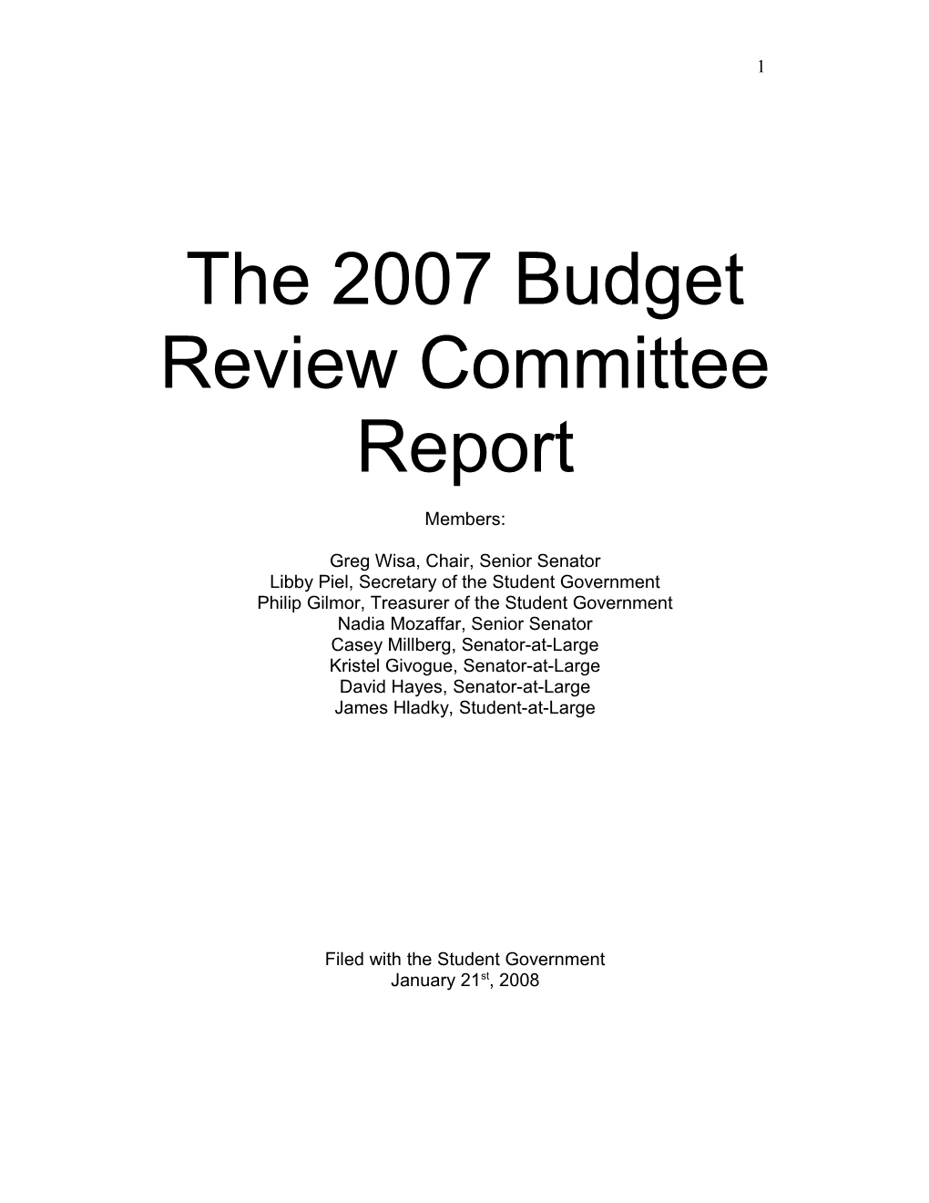The Budget Review Committee Report