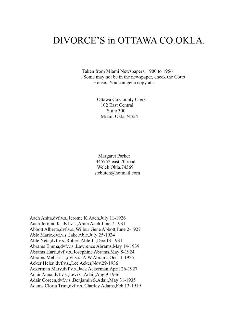 DIVORCE S in OTTAWA CO