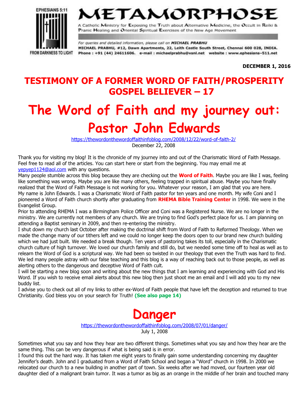 Testimony of a Former Word of Faith/Prosperity Gospel Believer 17