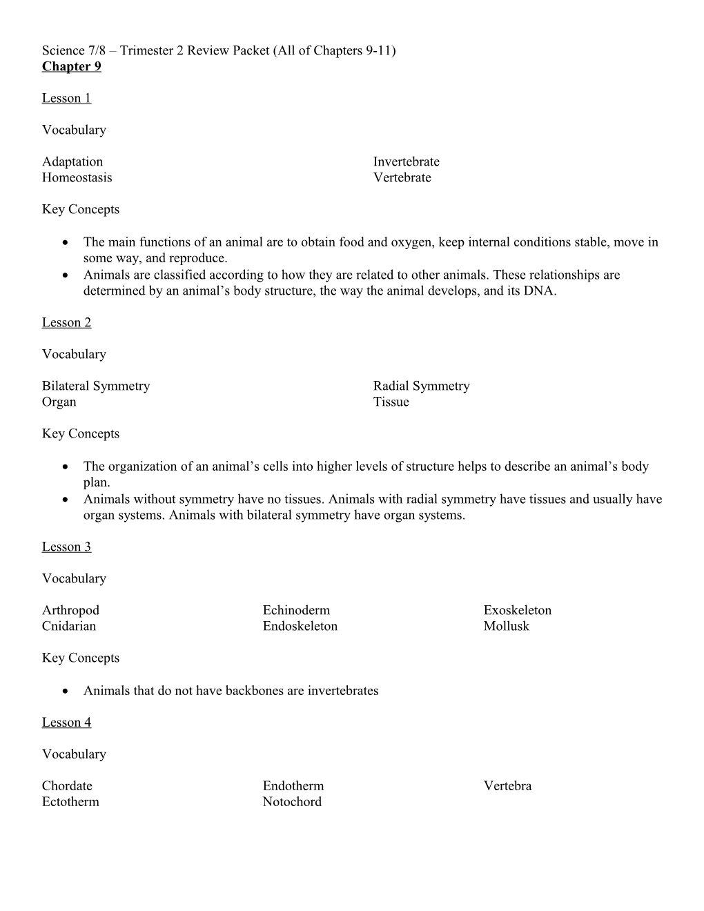 Science 7/8 Trimester 2 Review Packet (All of Chapters 9-11)