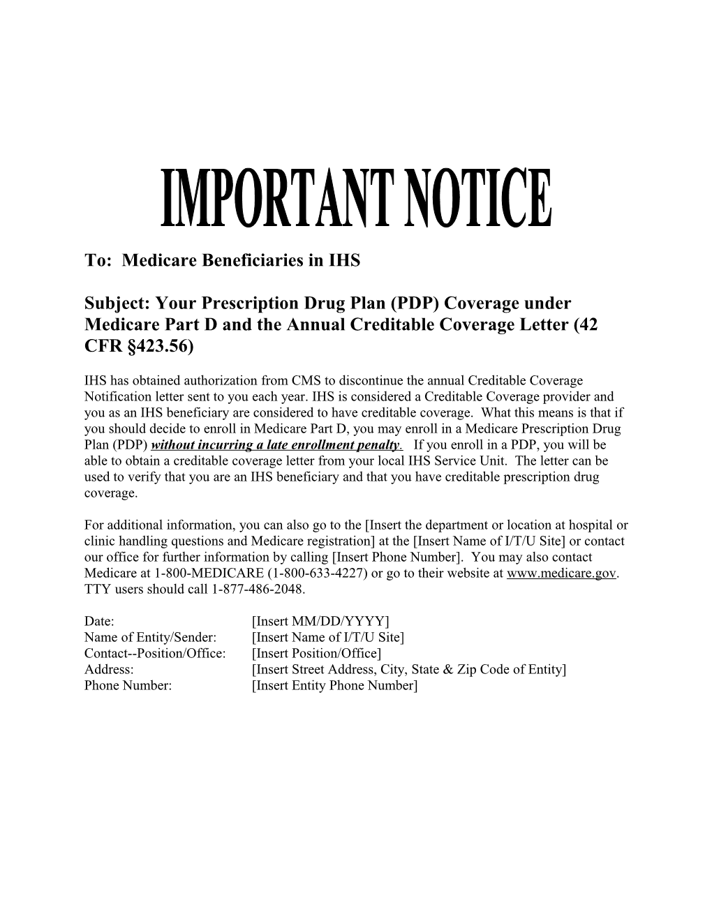 Medicare Part D Important Notice and Informational Sheet