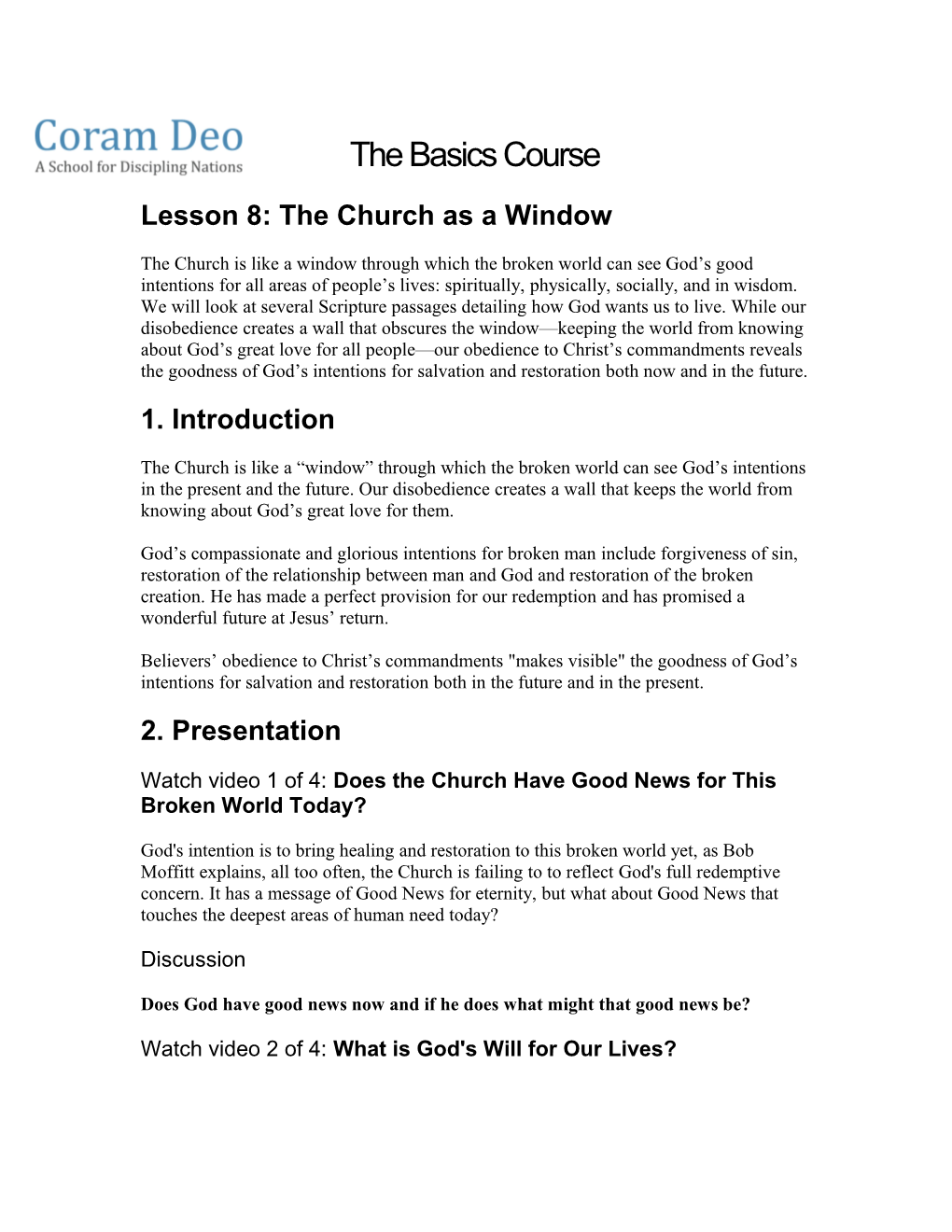 Lesson 8: the Church As a Window