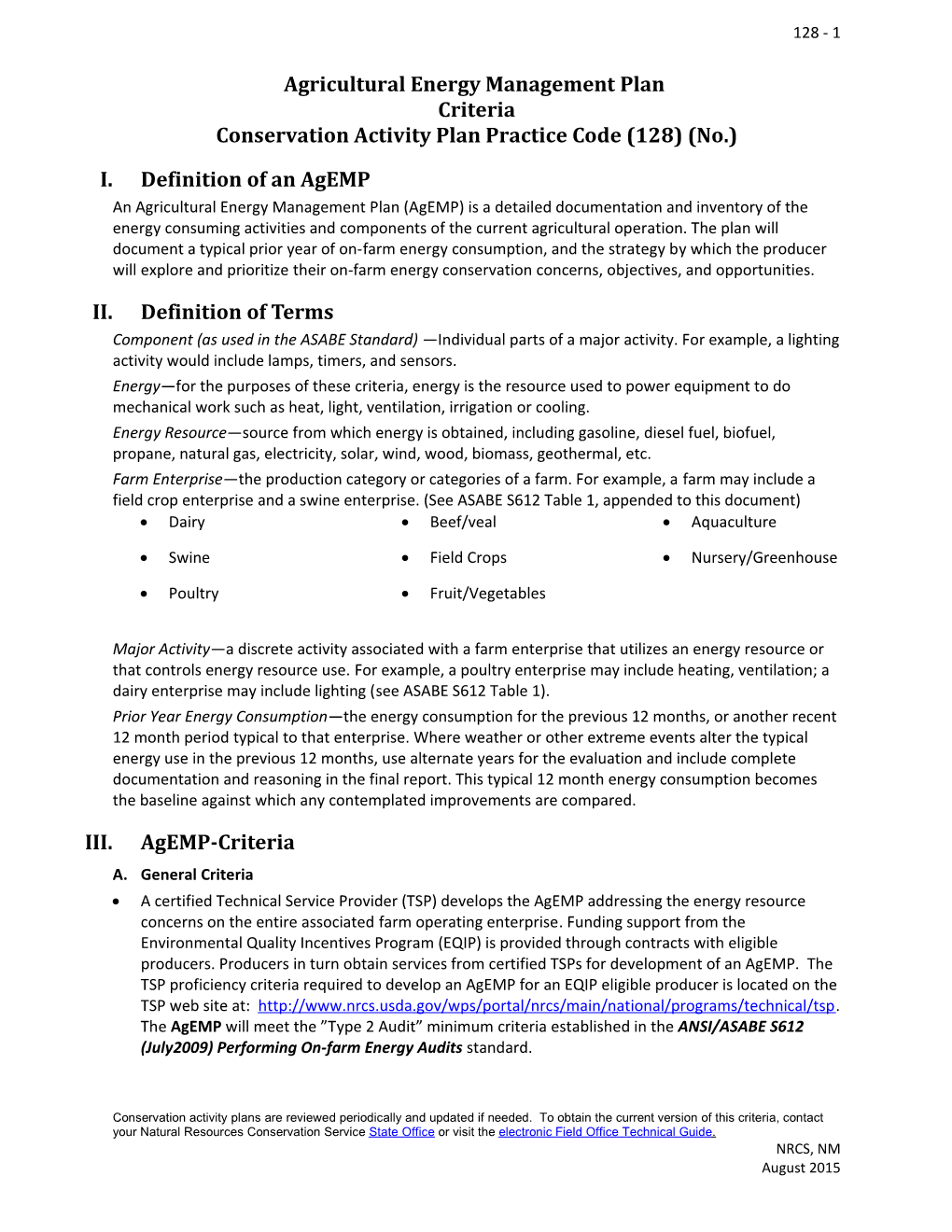 Agricultural Energy Management Plan