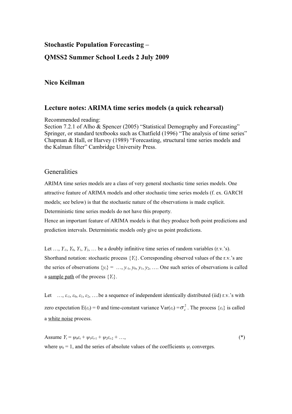 Stochastic Population Forecasting